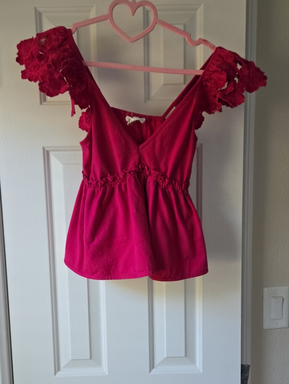 Anthropologie Fuchsia Lace-Trim V-Neck Tank